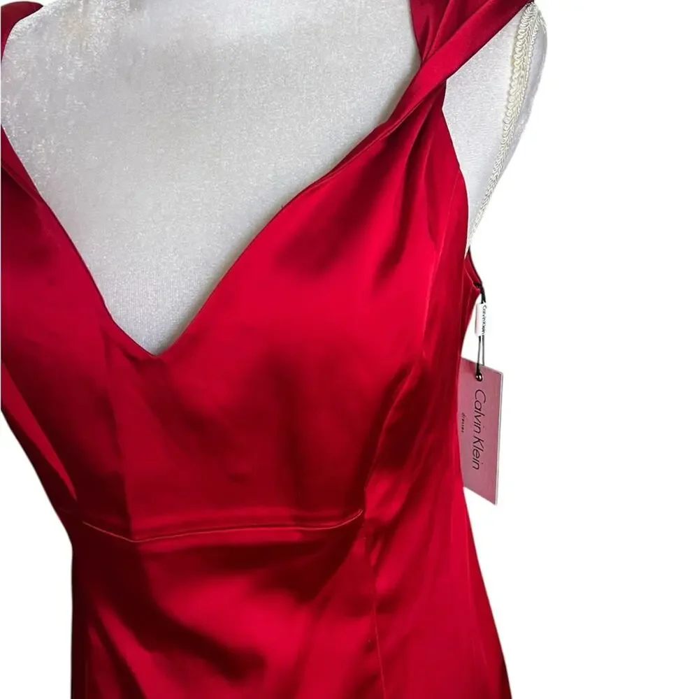 Calvin Klein NWT Red Satin Bombshell Midi Dress Size 8 formal cocktail party - Picture 2 of 6